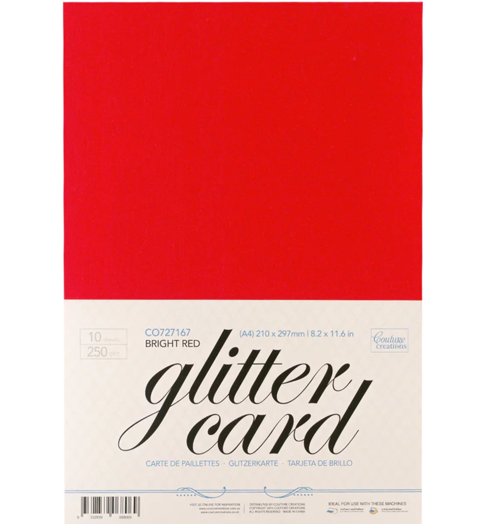 Red Glitter Cardstock, 250gsm, 4 Sheets